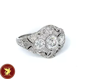 Art Deco Platinum Filigree & Milgrain Euro Cut Diamond Ring 1.10 cttw - Picture 1 of 11