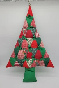 Vintage 70s Handmade Quilted Christmas Tree Wall Hanging 30" Tall - Picture 1 of 10