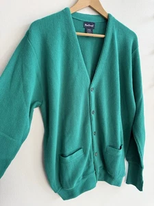 Vintage Par Four Knit Sweater Cardigan In Teal Green USA Made Men’s Sz L Pockets - Picture 1 of 11