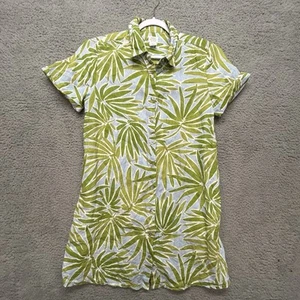 Vestido camisero Sigrid Olsen 100 % lino para mujer grande con botones verde azul hoja de palma - Imagen 1 de 12