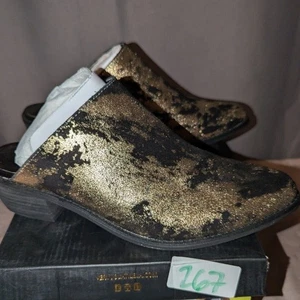 Stivaletti muletto donna molto volatili taglia 8 pelle nero oro nuovi con scatola - Foto 1 di 9