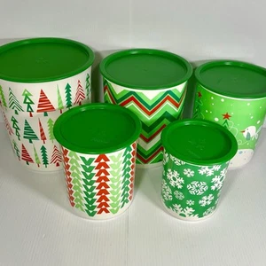 Juego completo de 5 latas Tupperware One Touch Jolly Holiday Christmas - Imagen 1 de 13
