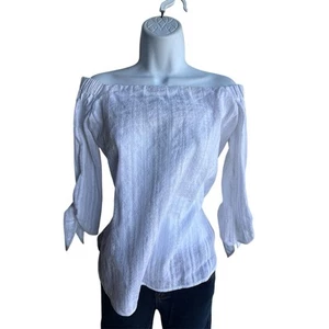 Bailey off-shoulder white top Sz 44 3/4 tie sleeves B-2 - Picture 1 of 9