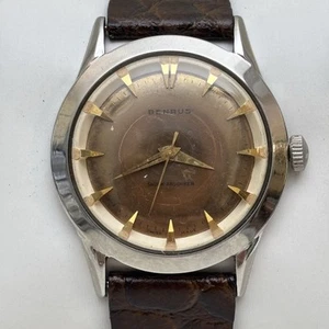 Vintage Benrus Men’s Watch 34mm Brown & Gold Dial Stainless Steel Rare - Runs - Picture 1 of 8