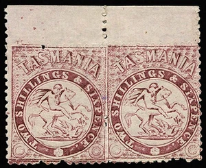 TASMANIA SG F30 1888 2s6d lake W16 marginal pair o.g. - Picture 1 of 1