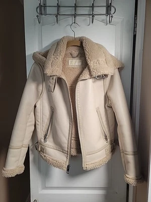 MICHAEL KORS SUEDE LEATHER SHERPA AVIATOR JACKET LAMBS WOOL S size. - Image 1 of 4