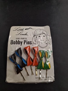 NOS Vtg 1960's Little Linda Hair Barrette *6* Hand Painted Bow Bobby Pins *1-KT - Picture 1 of 4