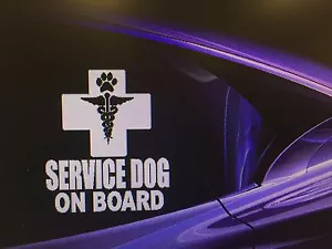 Two - SERVICE DOG ON BOARD" Dog Vinyl Decal Sticker Aid Dog Disability 5.5" x 6" - Picture 1 of 3