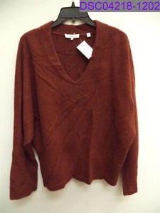 Women's Large Vince V-Neck Dolman Sleeve Cashmere Sweater Cherry Mahogany - Picture 1 of 4