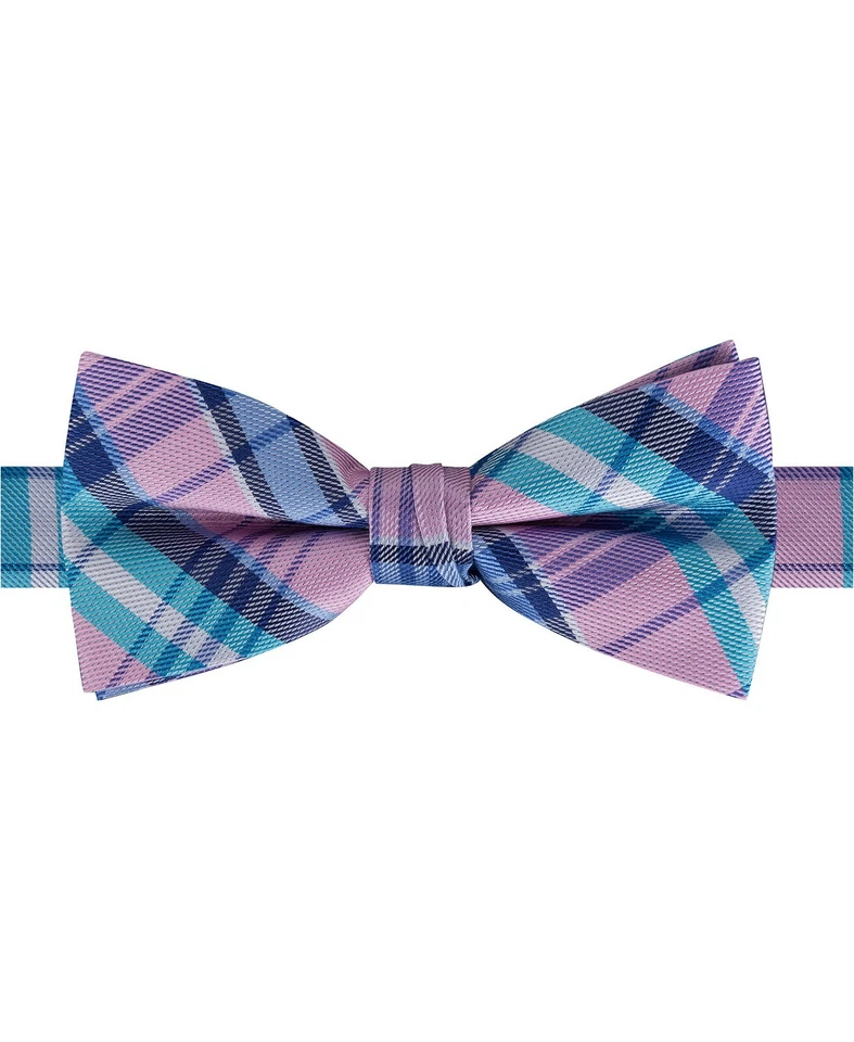 Tommy Hilfiger Boys 4.25" Tied Pastel Plaid Adjustable Bow Tie- Pink Aqua Blue - Image 1 of 1