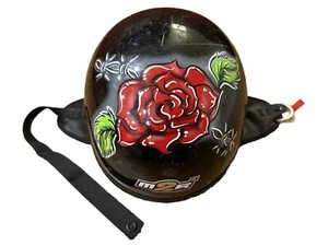 Cruiser HalfHelmet M2R Black With Red Rose Used - Picture 1 of 9