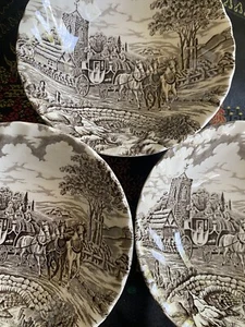 3 Myott Royal Mail Staffordshire Cereal Bowls 6” Wide Brown Transfer ware EUC - Picture 1 of 4