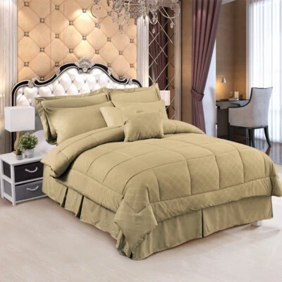 Juego de edredón 10 piezas cama en bolsa edredón todas las estaciones Queen King gris BGD negro Foto 1 de 4