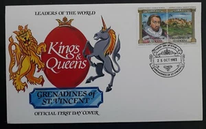 1983 St Vincent British Monarch James I FDC ties 2 stamps cd St Vincent - Picture 1 of 2