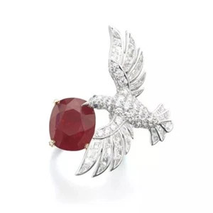 Naturalistic Looking Bird In 935 Silver With Burma Ruby Brooch Nature Jewelry - Picture 1 of 6