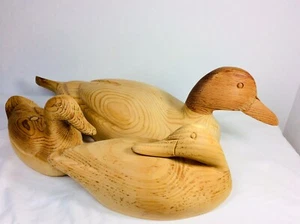 Set Of 3 Carved Wood Unfinished Mallard Duck Decoys, Lengths Are 17”,9” and 8.5” - Picture 1 of 12