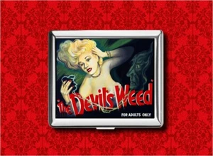 DEVIL'S WEED MARIHUANA CARTEL DE PELÍCULA VINTAGE ANUNCIO BILLETERA IDENTIFICACIÓN DE CIGARRILLO ESTUCHE IPOD - Imagen 1 de 5