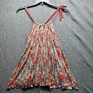 Free People Tank Top Womens Small Red Diamond Print Swing Flowy Tie Strap Boho - Picture 1 of 11