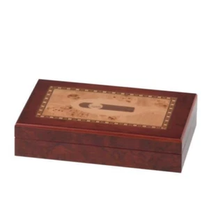 10 CIGAR HUMIDOR BURL WOOD "INTERSIA" FINISH w./ HUMIDIFIER & HYGROMETER * NEW * - Picture 1 of 2