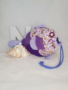 Pencil case, pouch, Unicorn Fish design, Hand crafted, drawstring closure. - Picture 1 of 6