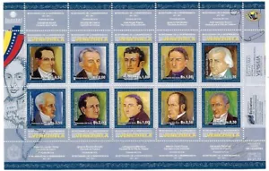 Venezuela: 2009; Scott 1703, sheet of 10, signers of independence, III, EBV484 - Picture 1 of 2