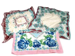Ladies Handkerchiefs Hankies Set Of 3 Floral Patterns Vintage - Picture 1 of 7
