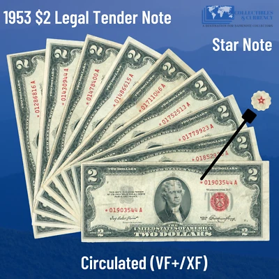 ✔ (1) 1953 Red Seal $2 Legal Tender Star Note, VF+/XF, OLD US Two Dollars Bill - Image 1 of 2