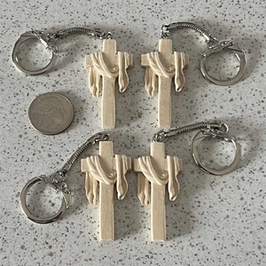 Lot of 4 Draped Cross Crucifix Easter Religious Wood Keychains Key Rings #45867 - Picture 1 of 6