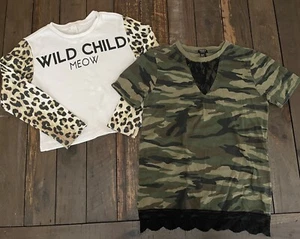 Forever 21 girls size 7/8 S leopard wild child sweater and camouflage lace shirt - Picture 1 of 10