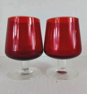 ROYAL RUBY Brandy Snifters set of 2 Anchor Hocking Vintage  - Image 1 of 3