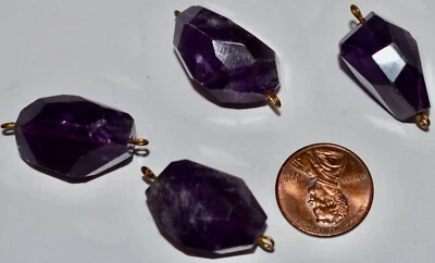 4 VINTAGE AMETHYST PURPLE FACETED BAROQUE GLASS BEAD CONNECTORS * 22mm - Image 1 of 2