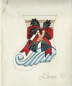 Lani "Christmas Stocking" Red Ribbon Hand Painted Needlepoint Canvas 18cnt - Picture 1 of 3