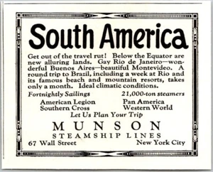 PRINT AD 1926 Munson Steamship Lines South America SMALL 2.5 x 3 - Imagen 1 de 3