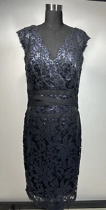 Tadashi Shoji Womens Navy Blue Floral Lace Sequence V-Neck Party Dress Size 8 - Picture 1 of 19