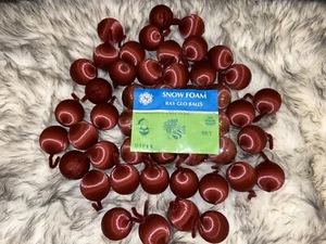 Vintage Snow Foam Ray Glo Christmas Silk Satin Balls Burgundy 1 7/8 in, 48 Total - Picture 1 of 7