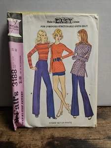 McCalls 3188 1970s Vintage Misses Set of Pants Stretchable Knits Size 29 - Picture 1 of 2