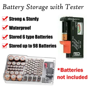 1 set Organizer Battery Storage Holder with Tester - Battery Caddy Case Box Rack - Picture 1 of 10