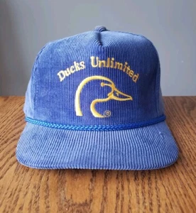 Cappello vintage NUOVO Ducks Unlimited in velluto a coste snapback berretto regolabile YoungAn blu - Foto 1 di 6