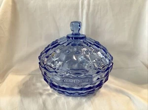 Vintage ~ Whitehall Indiana Glass ~ Blue Cubist ~ Candy Dish Lidded ~ Excellent - Picture 1 of 7