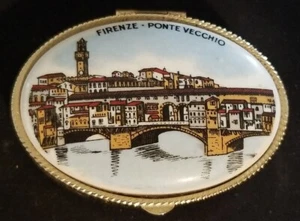 Vintage goldfarbene Pillendose. Firenze - Ponte Vecchio 2,5 x 2 x 0,75" - Bild 1 von 7
