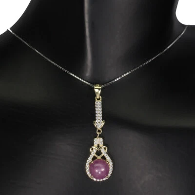 925 Sterling Silver Necklace Round Ruby 7mm Natural Gemstone Jewelry 18In Gift - Image 1 of 4