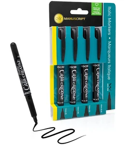 4 MANUSCRIPT CALLI CREATIVE BLACK ITALIC CALLIGRAPHY MARKER PENS ASSORTED NIBS - Foto 1 di 5