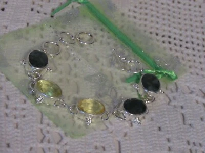 MOSS AGATE PERIDOT CITRINE  Gemstone Handmade Bracelet Jewelry  8" - Image 1 of 4