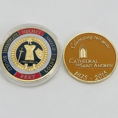 2015 Cathedral of St Andrew Grand Rapids MI Token & Armor of God Challenge Coin - Image 1 of 4