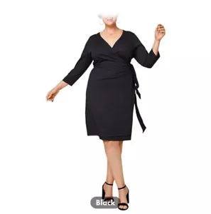 Seek No Further Women's Plus Size Ponte ¾ Sleeve V-Neck, Size 2X, Comfort, Sleek - Picture 1 of 3