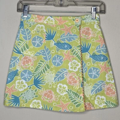 Hartstrings Reversible Wrap A-line Skirt Girls 12 Blue Plaid Green Ocean Animals - Image 1 of 4