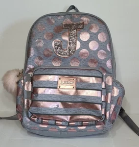 "Mochila inicial de lunares metálicos Justice Pink ""J"" - Imagen 1 de 8