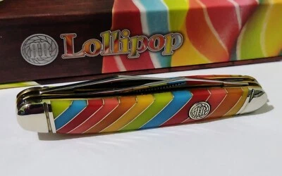 R.R. CANDY STRIPE MUSK RAT HUNTING POCKET KNIFE W/ DISPLAY CASE !!! - Image 1 of 4