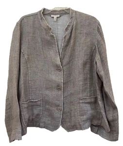 EILEEN FISHER Khaki Colored Organic Linen Top/Layering Jacket, Size XL/TG - Picture 1 of 13