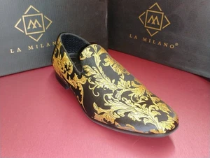 La Milano Herren # 7,5 Versailles schwarz gold Blumen elegante Schuhe Halbschuhe Mode neu - Bild 1 von 10